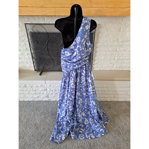 Abercrombie & Fitch Womens One-Shoulder White Blue Floral Maxi Dress Size L NEW - Picture 8 of 13